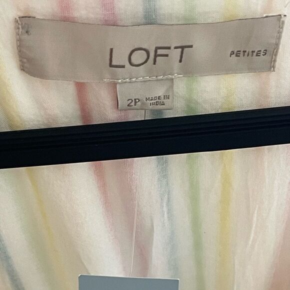 LOFT Pink and Blue Buttoned Tie Front Midi Dress - Picture 3 of 7